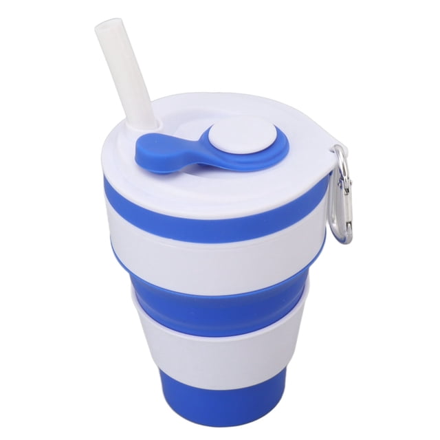 Taza plegable de silicona ZHCH portátil a prueba de fugas con pajita para viajes al aire libre azul