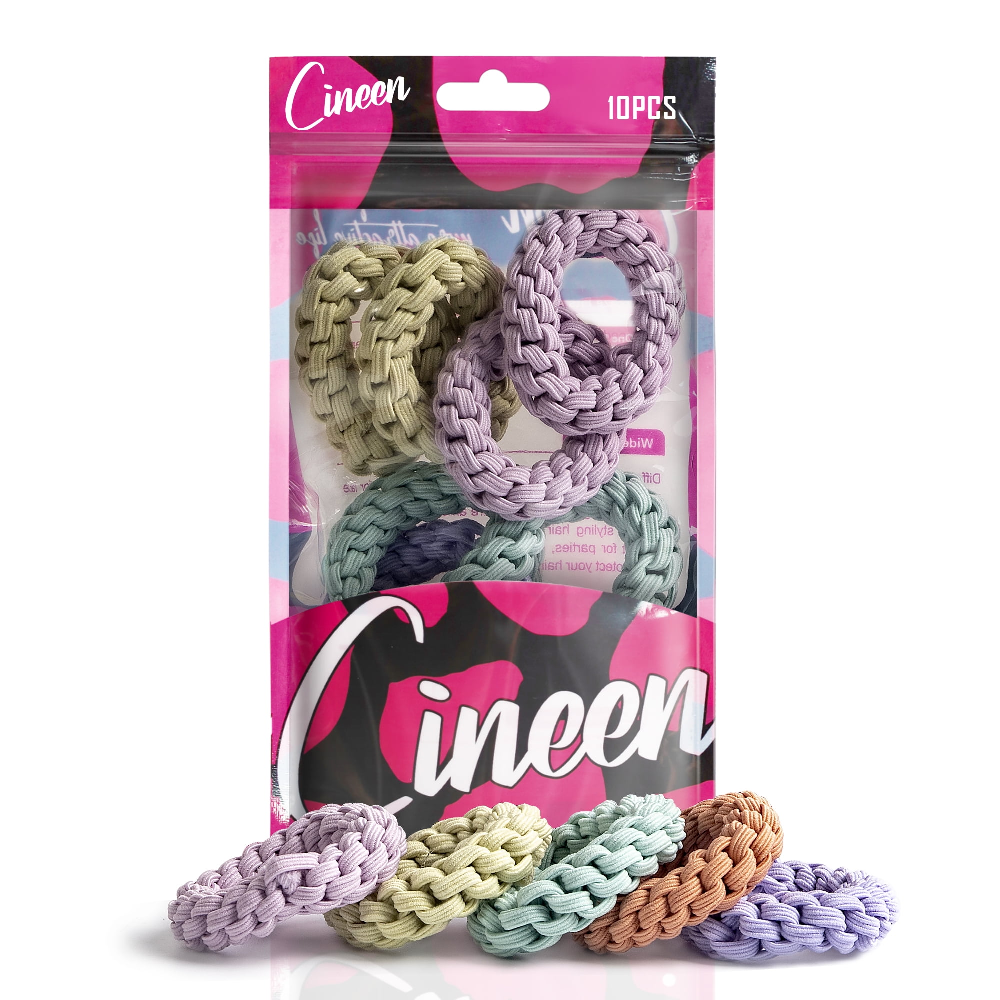 CINEEN 10pcs Twist Braided Hair Ties,Soft Scrunchies Mixed Color
