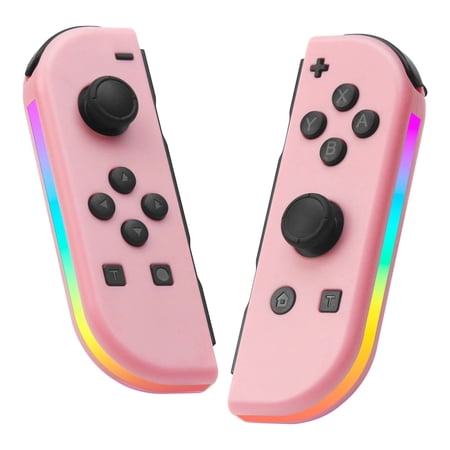 L&R Switch Controller with Light, Wireless Switch Remote Joypad with Turbo Function/Dual Vibration/6-Asix Gyro Sensor - Pink