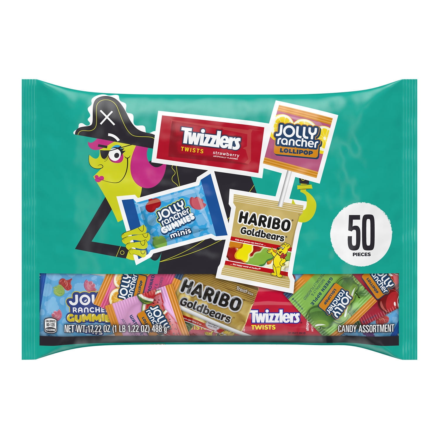 Haribo, Jolly Rancher And Twizzlers Assorted Fruit Flavored Halloween Candy, Bag 17.22 oz, 50 Pieces
