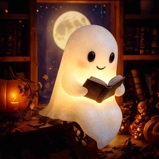 Linda Lámpara De Libro De Lectura De Fantasmas, 2025 Nueva Lámpara De Fantasma De Halloween, Lámparas De Fantasmas De Resina 3D, Figura Fantasma De Interior Divertida Para La