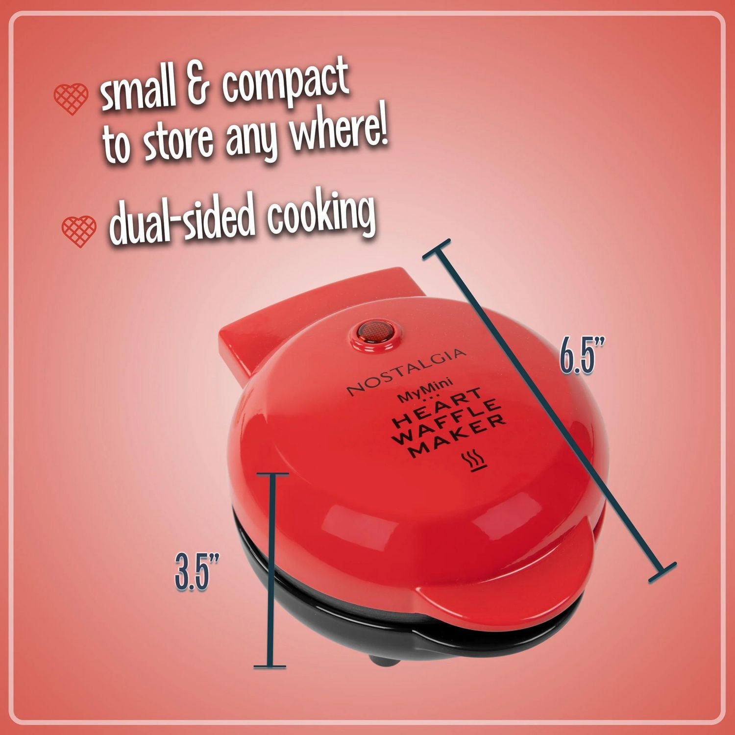 Nostalgia My Mini Personal Electric Heart Waffle Maker, Red