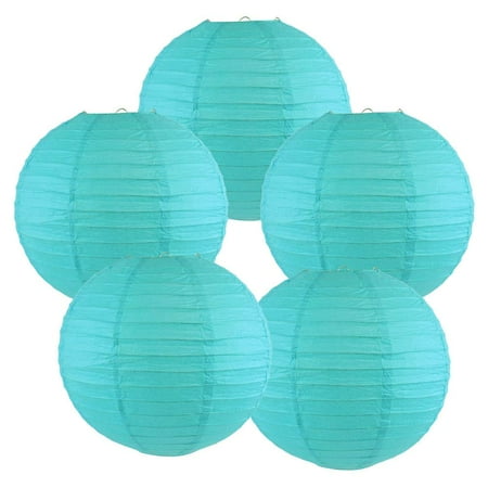 Just Artifacts 10-Inch Aquamarine Blue Chinese Japanese Paper Lanterns (Set of 5, Aquamarine Blue)