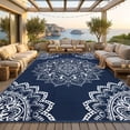 thumbnail image 3 of Findosom 9'x12' Outdoor Rug Large Patios Rug RV Outdoor Rug Waterproof Foldable Portable Camping Rugs Reversible Plastic Straw Rug Outdoor Area Rug for Camping,RV,Balcony,Patio,Picnic,Beach Blue, 3 of 9