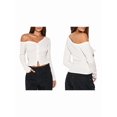 thumbnail image 3 of Cárdigan Corto de Larga con Hombros Descubiertos y Abertura Frontal para Mujer, Camisa con Botones, Tops de Otoño Crema L, 3 of 8