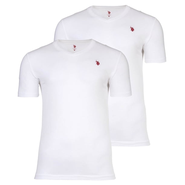 U.S. POLO ASSN. Camisetas para hombre, pack de 2 - cuello en V, logo bordado, algodón Blanco M (Medium)