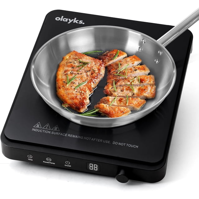 Olayks Portable Induction Cooktop, Countertop Burner Hot Plate 1500W With Sensor Touch, Electric Induction Cooker With 9-Level Adjustment, 3-Hour Timer, Auto-Shut-Off, LED Display, Auto Pot Detection