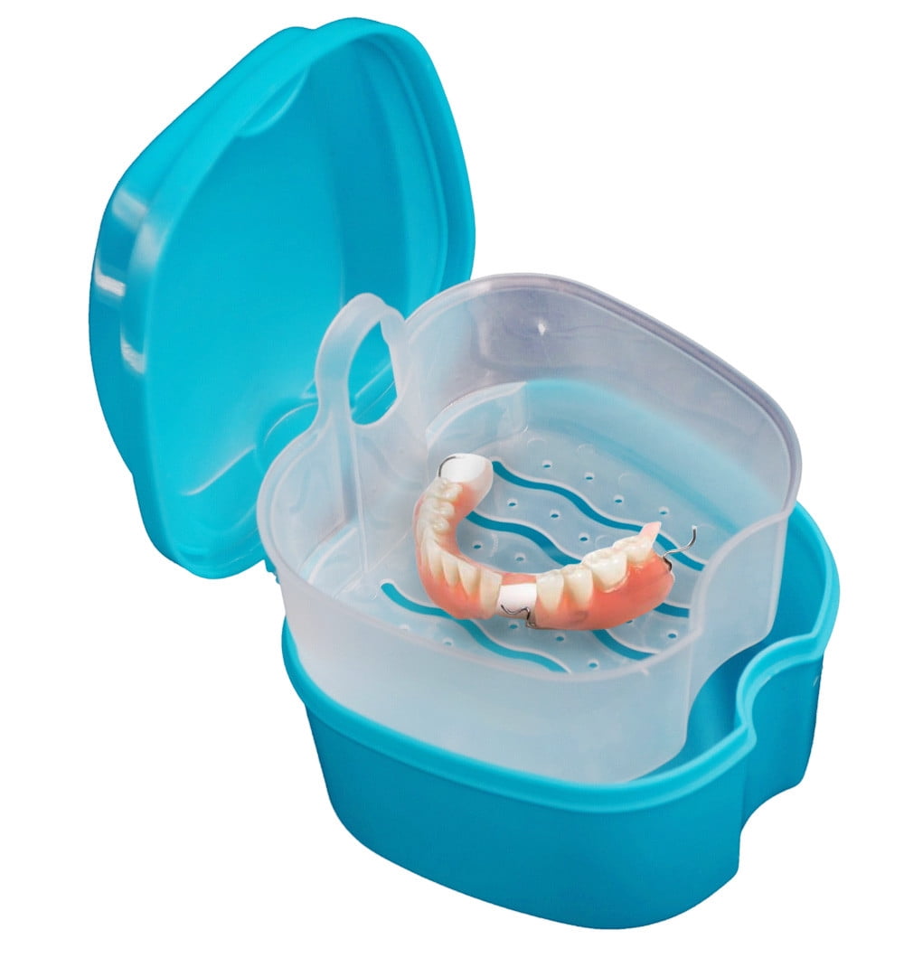 Denture Bath Box Case Dental False Teeth Storage Box with Hanging Net Container