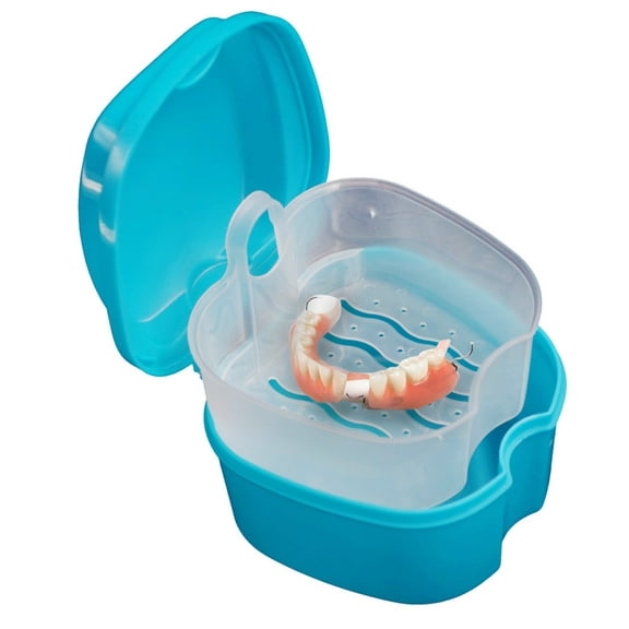 Denture Bath Box Case Dental False Teeth Storage Box with Hanging Net Container Beauty Products