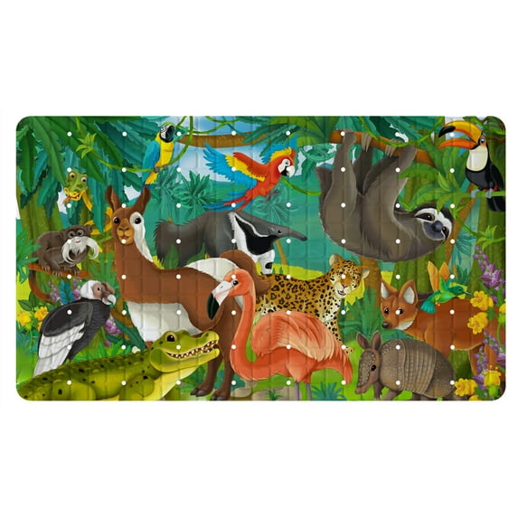 Bath Tub Shower Mat Non-Slip Animals party Bathtub Mats with Suction Cups and Drain Holes Bathroom Soft Showermat 15"x27",Animals party