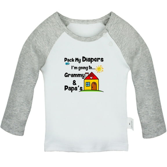 Pack My Diapers I'm going to My Grandparents Home Funny T shirt For Baby, Newborn Babies T-shirts, Infant Tops, 0-24M Kids Graphic Tees Clothing (Long Gray Raglan T-shirt, 0-6 Months)
