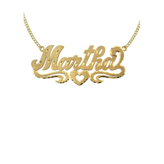14K Gold  Diamond Cut Heart Name Plate Necklace | Style #12