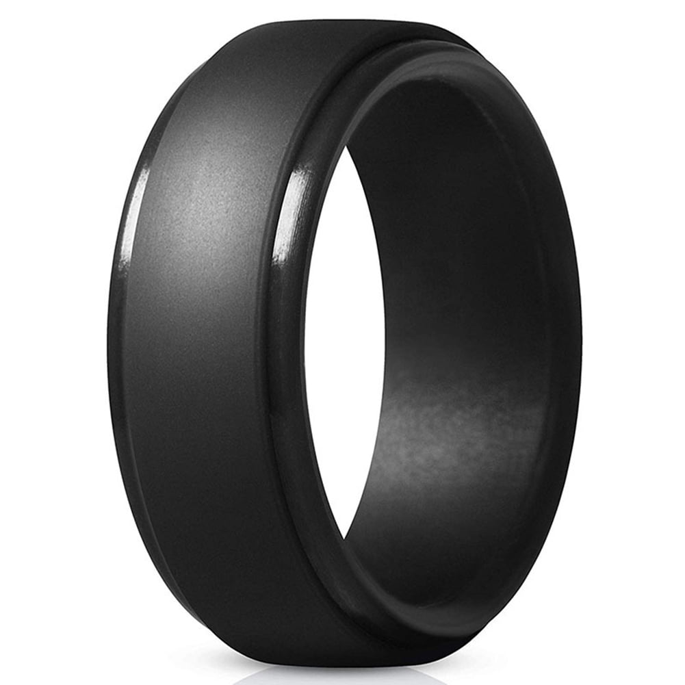 HeQu 2Pcs Silicone Rings For Men Wedding Bands Step Edge