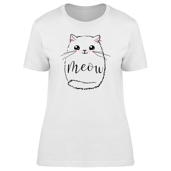 Funny Chubby Kittie Meow Cute T-Shirt Women -Image by Shutterstock, Female x-Large