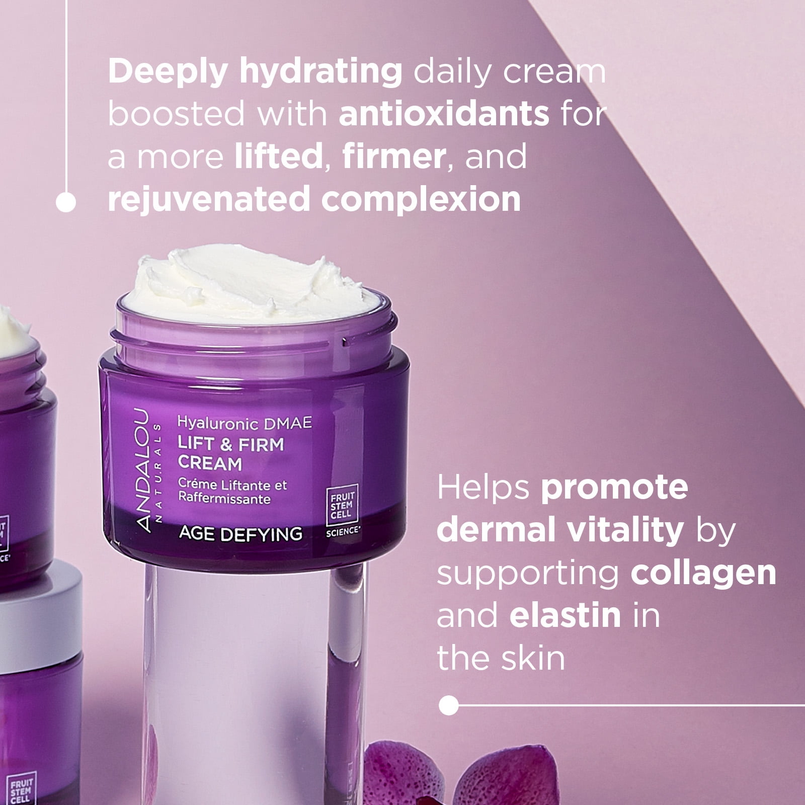 Andalou Naturals AGE DEFYING Hyaluronic DMAE Lift & Firm Face Cream, 1.7oz For Fine Lines & Wrinkles