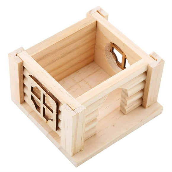 Sonew 1Pc Natural Wooden Hamster House Flat Top Cabin Rat Hut Mouse Cage for Small Pet Toys, Flat Hamster House