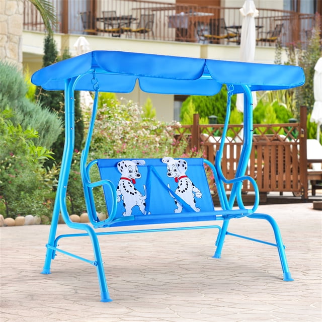 Columpio Infantil de Acero Azul Costway con Toldo 2 Plazas