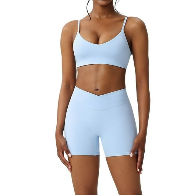Traje de yoga de manga corta de secado rápido for mujer, pantalones cortos deportivos for correr y entrenar, traje de fitness con sujetador.