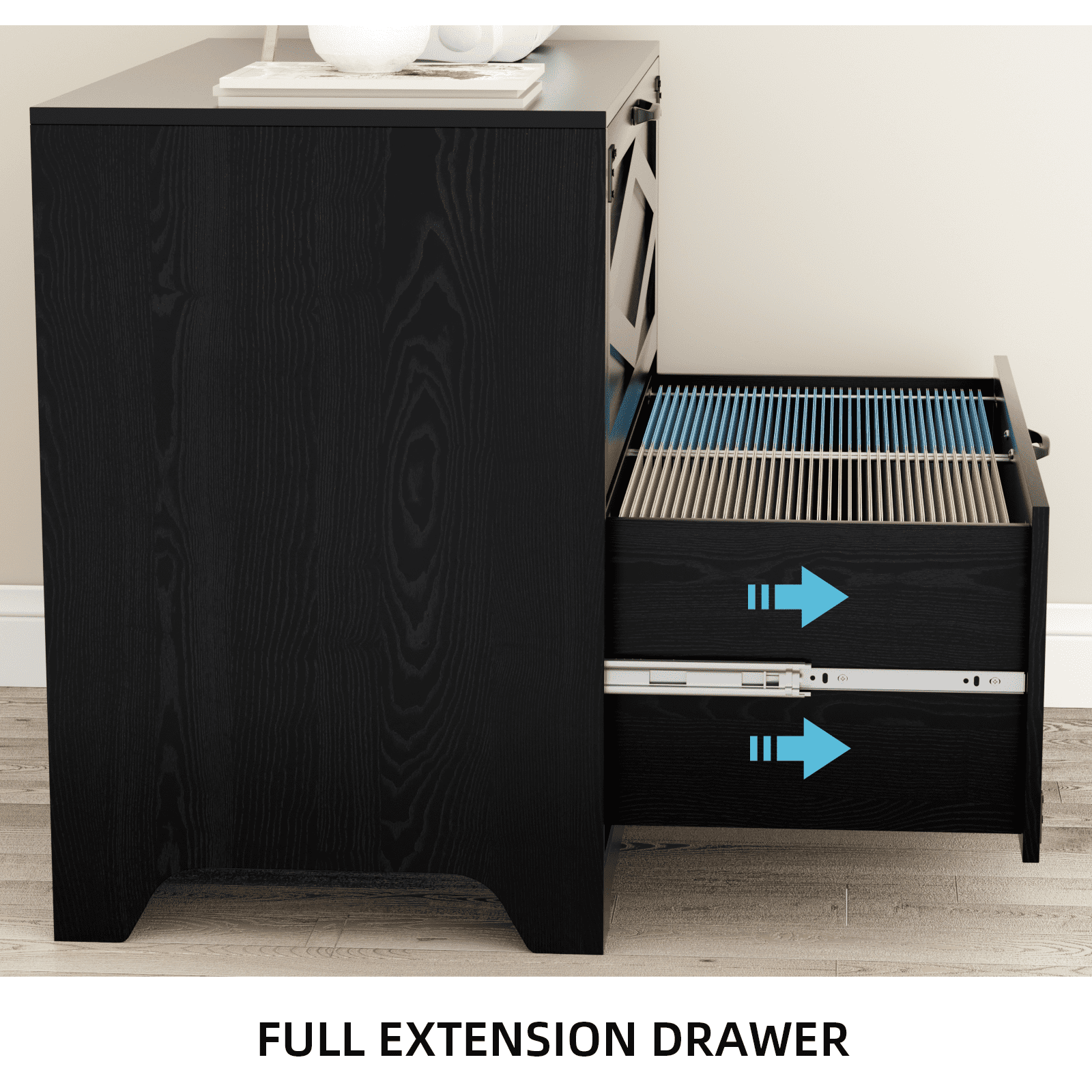 RichYa 2 Drawer Wood Lateral File Cabinet, Large Filing Cabinet for Home Office, Fits A4/Letter Size Files, Black