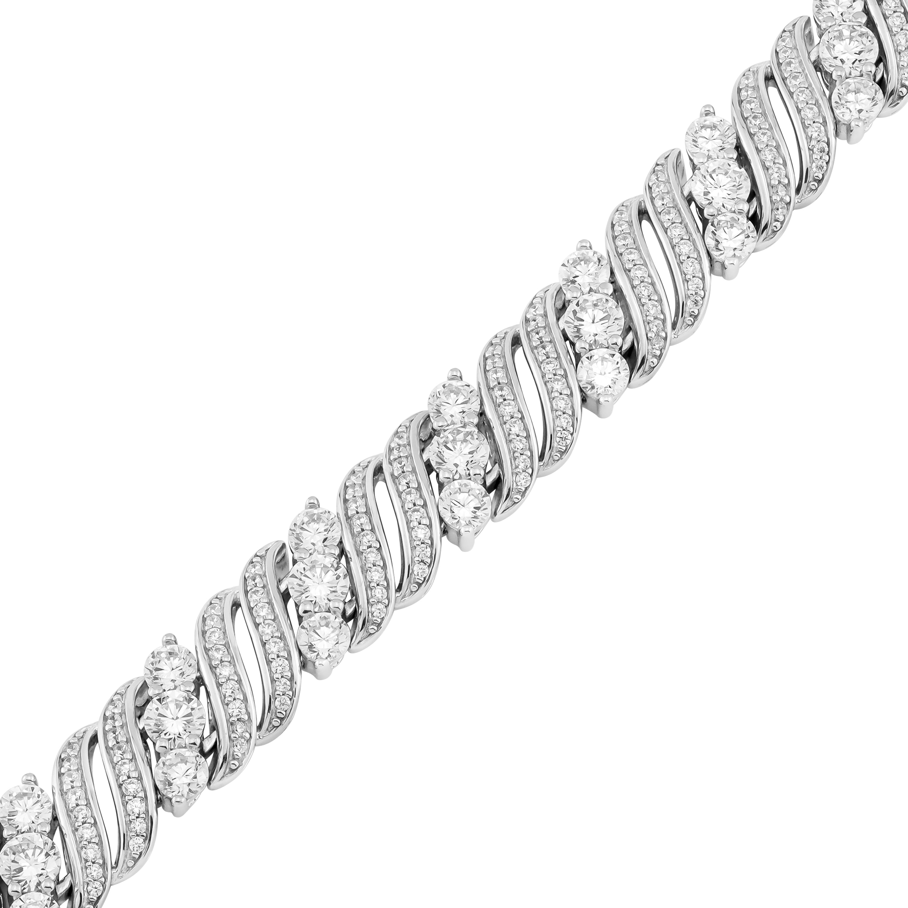 Sterling Silver 3 Stones Simulated Diamond Link Bracelet, 7.25"