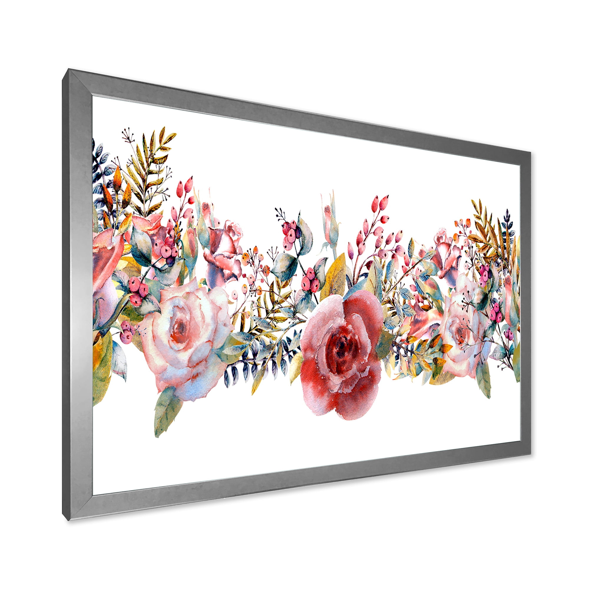 Designart 'Wildflower and Pink Roses' Farmhouse Framed Art Print
