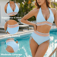 thumbnail image 4 of MLDRA Women Bikini Sets Push Up Swimsuits Tummy Control Bathing Suit Color Block 2 Piece High Waisted Drawstring Swim suits Light Blue, 4 of 8