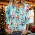 thumbnail image 2 of Fewfanhot Tops for Women Trendy 3/4 V Neck Sleeve Christmas Shirts Merry Christmas Shirts Plaid Leopard Tree Graphic Tee Tops, 2 of 5