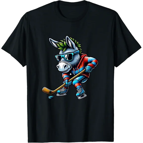 Ice Hockey Donkey Playing Cool Sports T-Shirt All Size S-5Xl