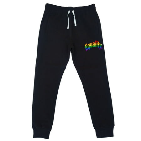 Men's Chest Rainbow Equality. Black Fleece Gym Jogger Sweatpants Medium Black