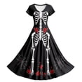 thumbnail image 4 of Women Halloween Maxi Dresses Gothic V‑Neck Short Sleeve Print Long Flowy Dress Funny Party Costume Gown, 4 of 5
