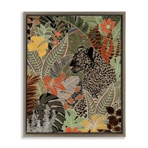 Stupell Industries Leopard in Jungle Pattern Animals & Insects Painting Brown Floater Framed Canvas Art Print Wall Art, 25 x 31