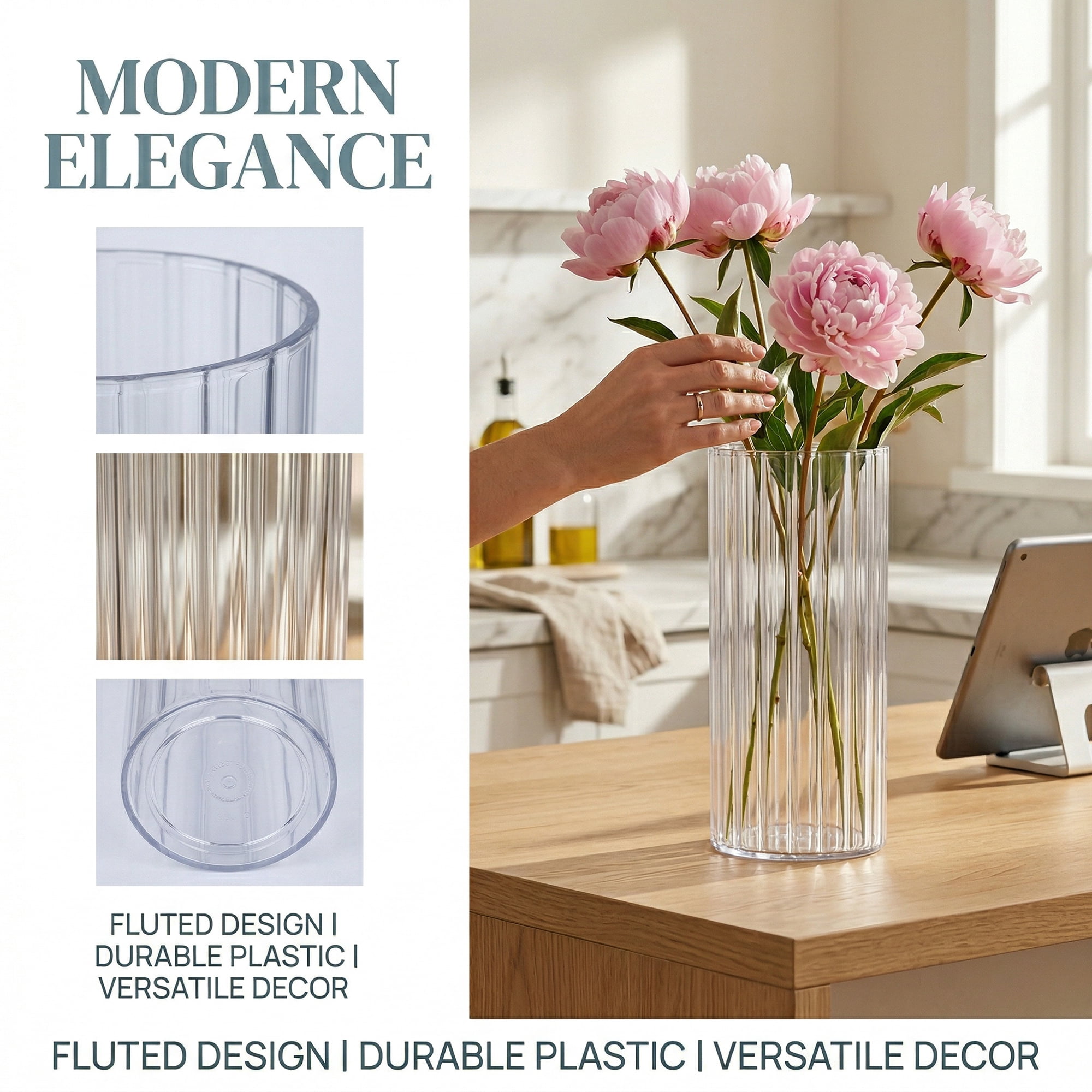 Unique Bargains Acrylic Cylinder Vase Clear Tall Plastic Vase Clear 3.9"L x 3.9"L x 7.9"H