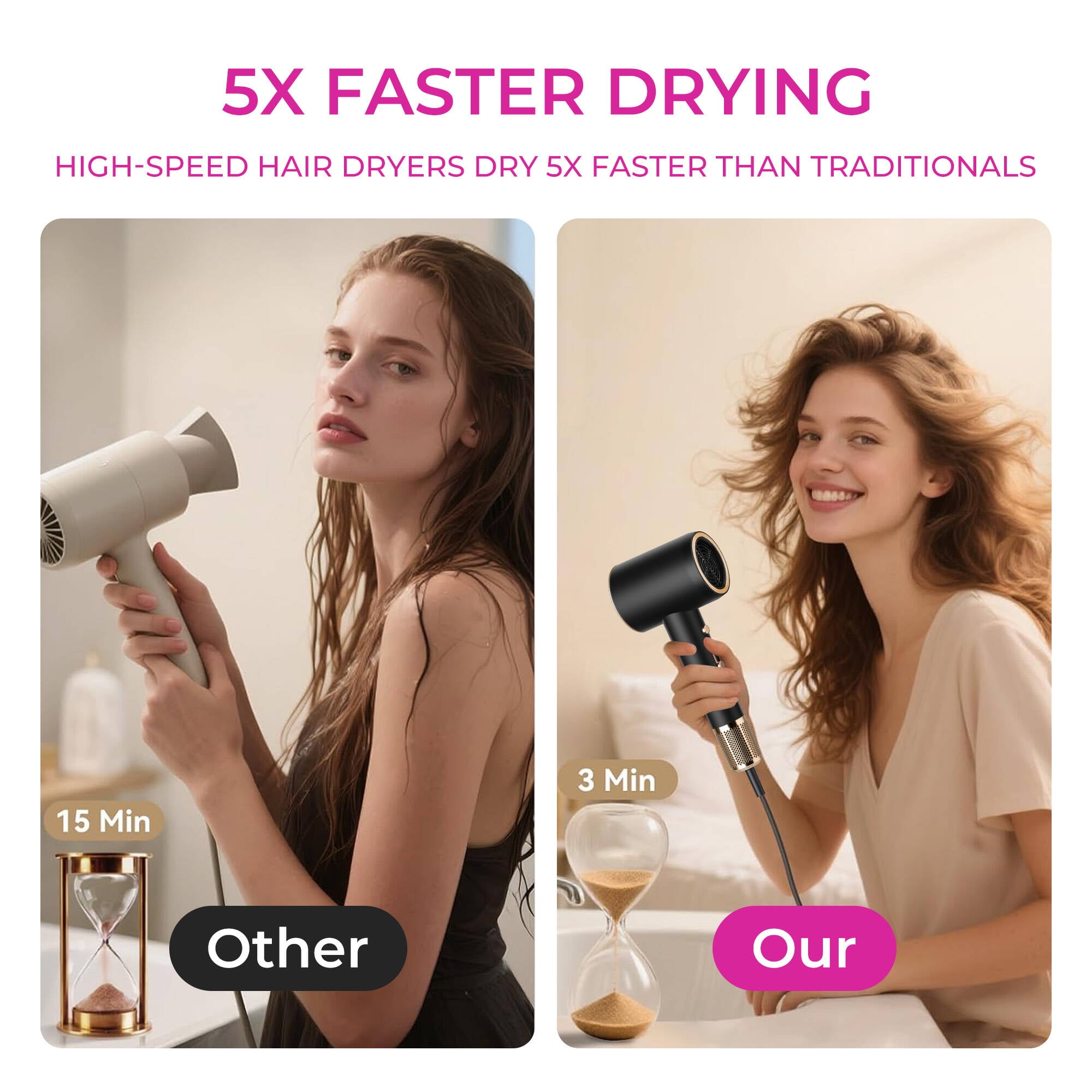 Morfone Hair Dryer, High-Speed Professional Ionic Blow Dryer with Hair Diffuser for Women & Men, Black