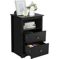 BOBOKY 2-Drawer Nightstand Wooden Bedside Table with Cubby Tall Small Space Saving Cabinet for Bedroom Living Room Telephone Table.Black,1 Piece