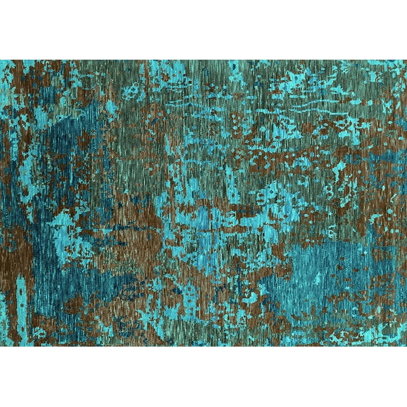 Ahgly Company Indoor Rectangle Oriental Turquoise Blue Industrial Area Rugs, 3' x 5'