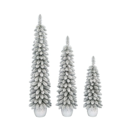 Set of 3 (3'/4'/5') Green Flocked Artificial Potted Christmas Trees, by Holiday Time