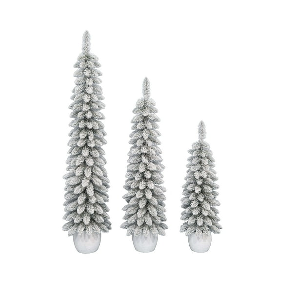 Set of 3 (3'/4'/5') Green Flocked Artificial Potted Christmas Trees, by Holiday Time