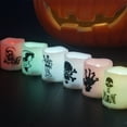 thumbnail image 5 of Hallowen Flameless Votive Candles Color Changing, Battery Operated LED Flickering Tealight Candles with Skull Skeleton Decals for Halloween Home Decoration Gift, 1.5" x 1.7", Pack of 6, 5 of 10