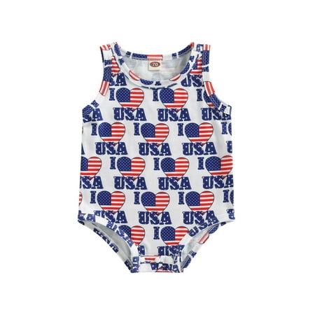 

Sunisery Infant Baby Boy Girl 4th of July Romper Sleeveless Star Striped Print Independence Day Casual Jumpsuit