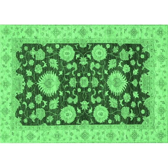 Ahgly Company Machine Washable Indoor Rectangle Oriental Emerald Green Traditional Area Rugs, 2' x 4'