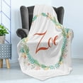 thumbnail image 4 of Zoe Soft Flannel Fleece Throw Blanket, Blossoming Nature Design Foliage Leaves Silhouette Baby Girl Name Arrangement Wreath, Cozy Plush for Indoor and Outdoor Use, 50" x 70", Multicolor, by Ambesonne, 4 of 5