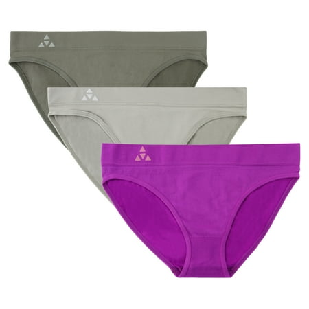 

Balanced Tech Women s 3 Pack Seamless Low-Rise Bikini Panties - Charcoal/Grey/Purple Cactus - Medium