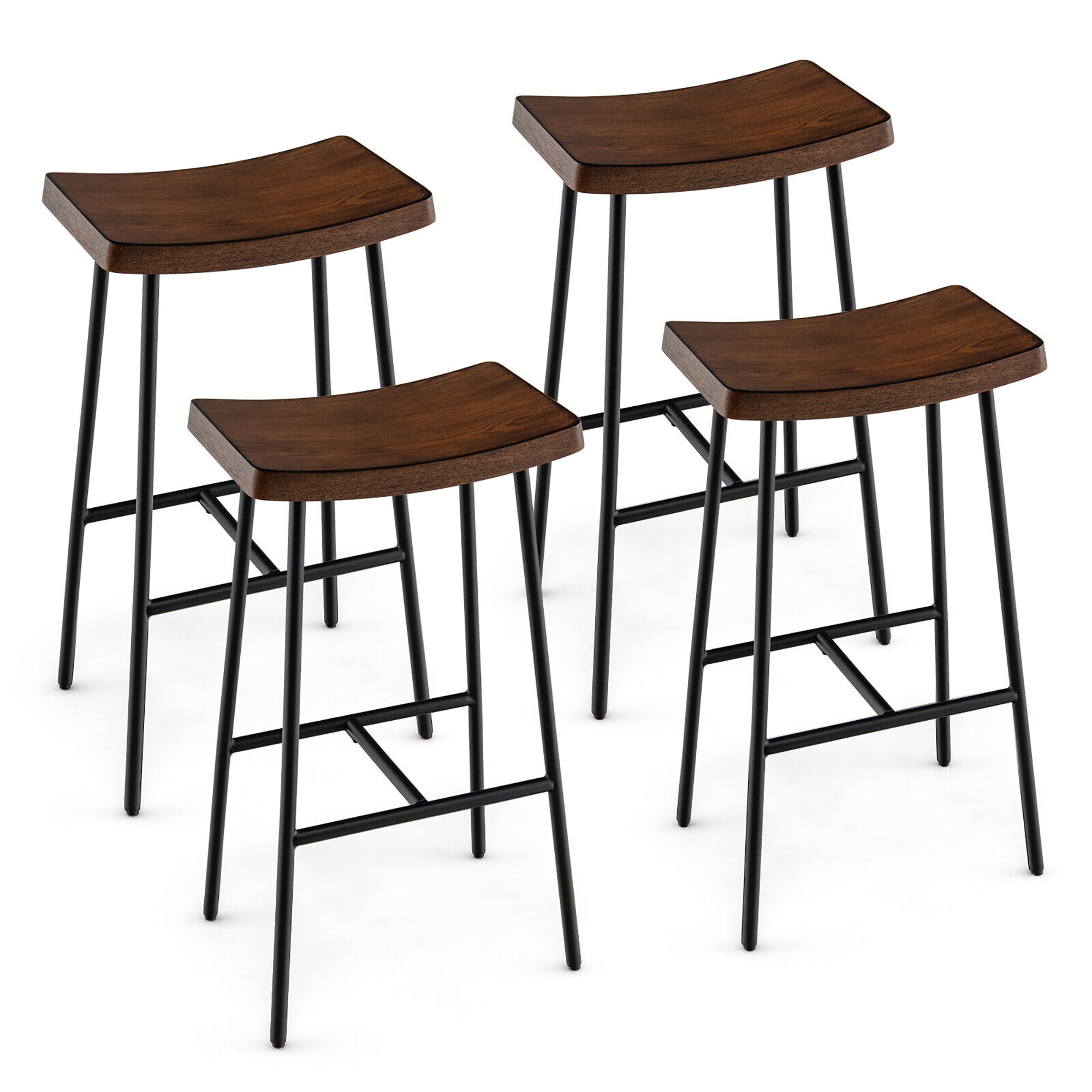 Gymax Set of 4 Industrial Saddle Stool Bar Height Chair Bar Stool w