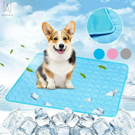 Gustave Pet Cooling Mat for Kennel Sofa Car Seats Dog Cat Bed Mattress Ice Silk Material Dissipates Heat Self Cooling Pad "L, Blue"