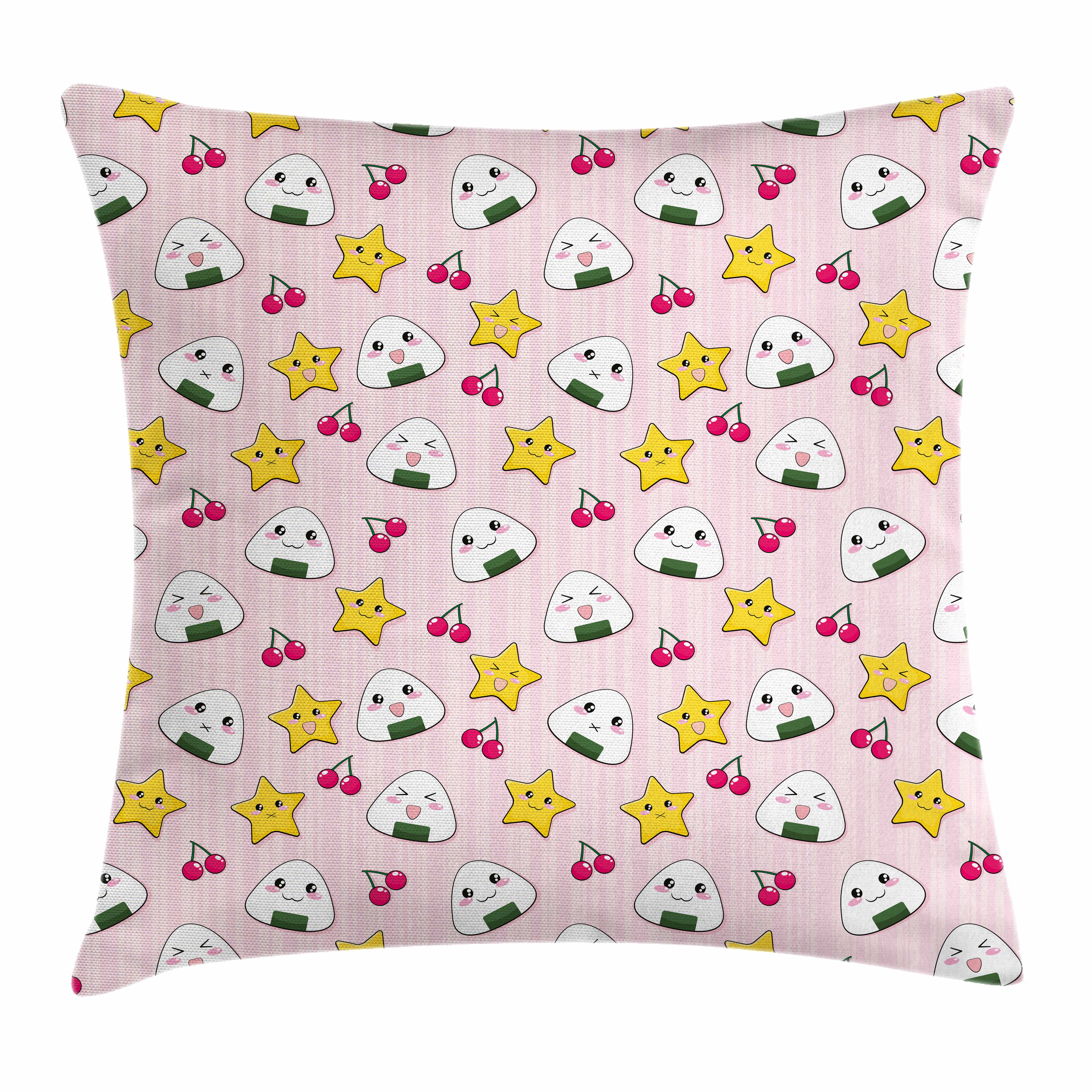 Kids Throw Pillow Cushion Cover Cute Japanese Food Icons Rice