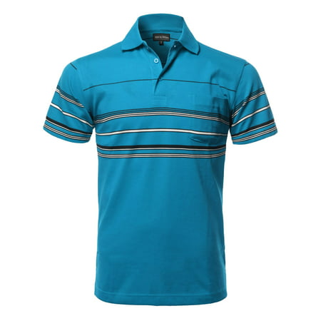 FashionOutfit Men's Casual Comfortable Basic Striped Chest Pocket Short Sleeve Polo