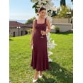 thumbnail image 4 of Merokeety Womens Summer Dresses Pleated Square Neck Cocktail Work Midi Dress Wine m, 4 of 8