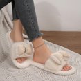 thumbnail image 6 of Xfvqtps Fluffy Slippers for Women Bow Decor Winter Warm Open Toe Slip on Furry Cozy Indoor and Outdoor Plush Shoes White, 6 of 9