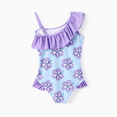 thumbnail image 3 of Disney Stitch Toddler/Kid Girl 1pc Floral/Colorful Striped Print Off-shoulder RuffledUPF 50+ Swimsuit, 3 of 7