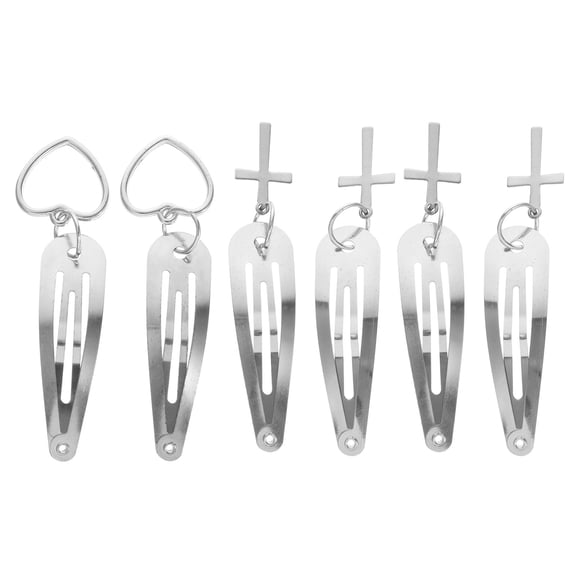 KONTONTY Metal Cross Pendant Snap Hair Clips, Silver, for Elegant Hairstyles